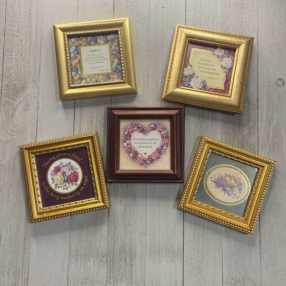 Lot of 5 Mini Floral Framed Prints by Artist Kathy Seek Heartfelt Collection 4x4 - Picture 1 of 14